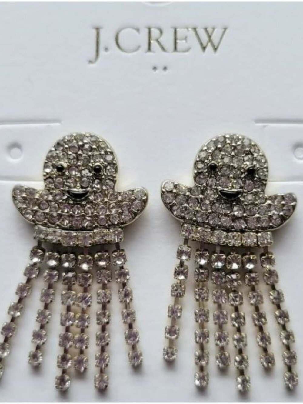 NWT J. CREW Silver Sparkle Bling Ghost Earrings Fall Halloween Party Formal